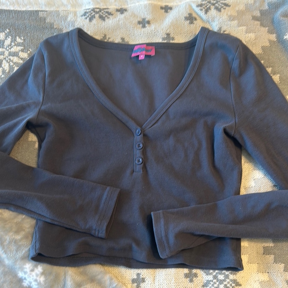 Edikted Dark Gray/Blue Button-Up Top